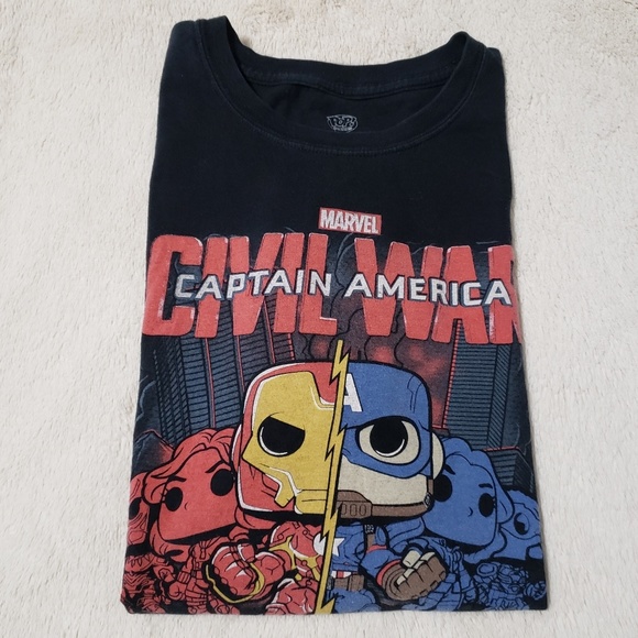 Funko Tops - Funko Pop! Civil War Iron Man Cap America Tee Funko Tops - Funko Pop! Civil War Iron Man Cap America Tee